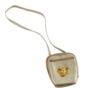 Vintage TangoBag Gold Elephant Crossbody Purse With Long‎ Strap & Zip Closure